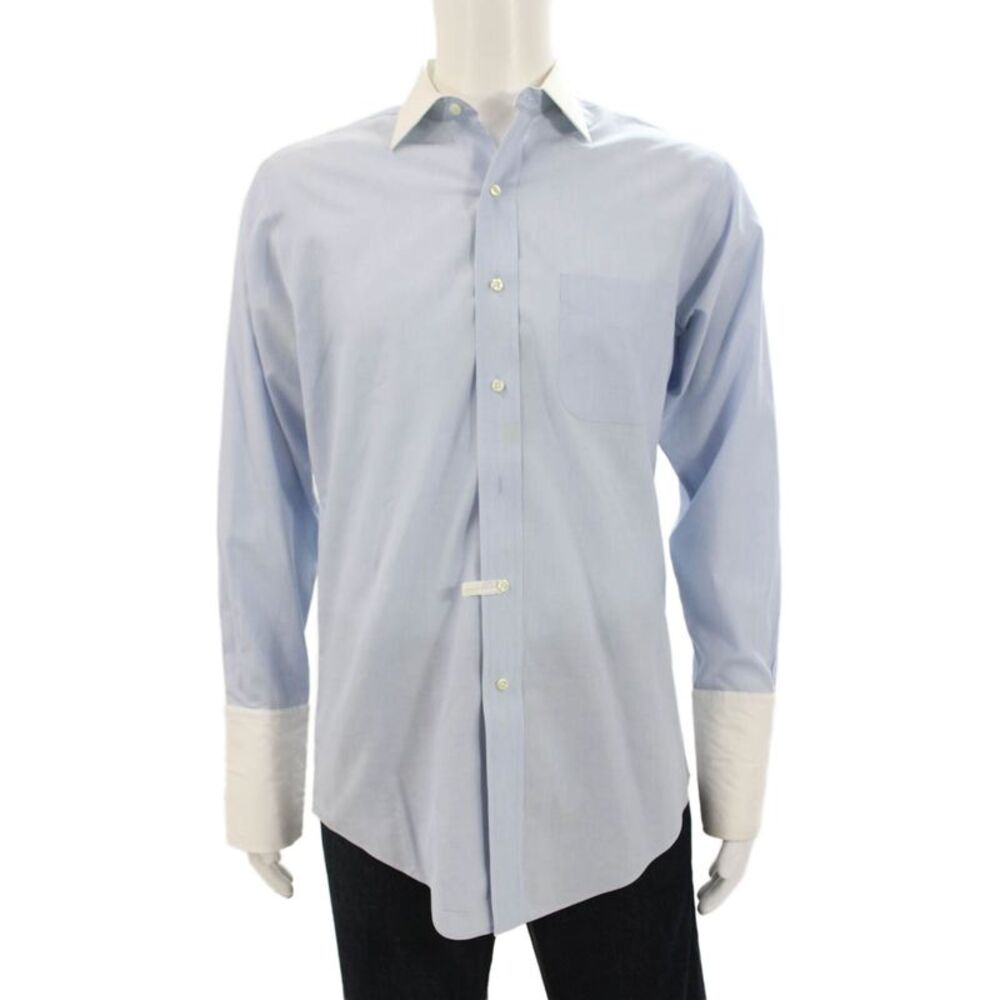 Brooks Brothers Mens Collared Long Sleeve Button Up Shirt Blue Size 15-32